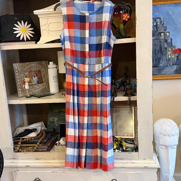 Jude Connally Large L Pauline stretch linen dress nwt plaid - Picture 5 of 7